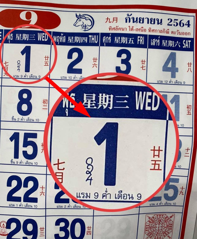เลขปฏิทินจีน 1 กันยายน
